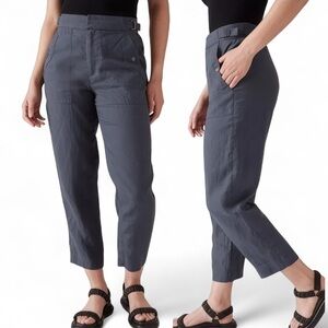Athleta Voyager Linen Pants Sz 10 Cropped Granite Blue Athleisure Coastal